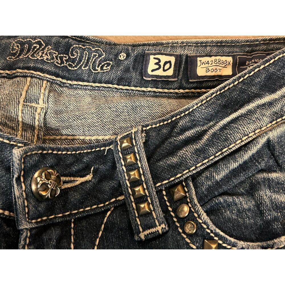Miss Me Jeans Womens Sz 30 Boot Bootcut Blue Studded Denim Embroidered Y2K Flap - Picture 3 of 9